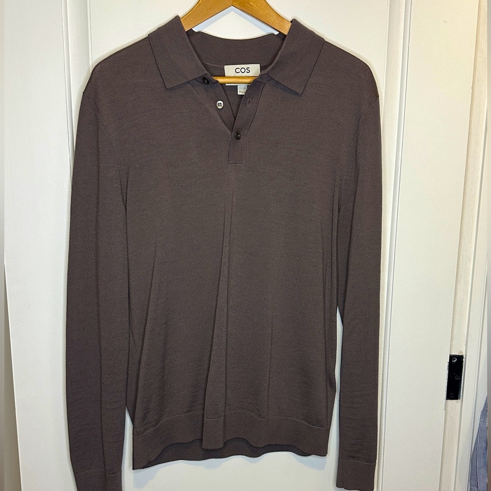 COS brown merino wool polo sweater (s/m)